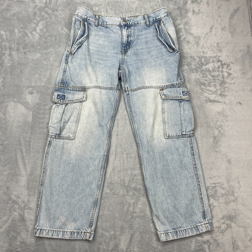 Aeropostale Jeans Mens‎ Medium Blue Denim Light Wash Low Rise Cargo Straight Leg